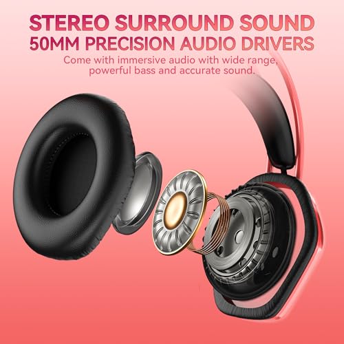 Cute Cat-Ear Gaming Headset - 50mm Drivers, Noise-Cancelling Mic, 3.5mm Wired Stylish & Lightweight Design (Pink)