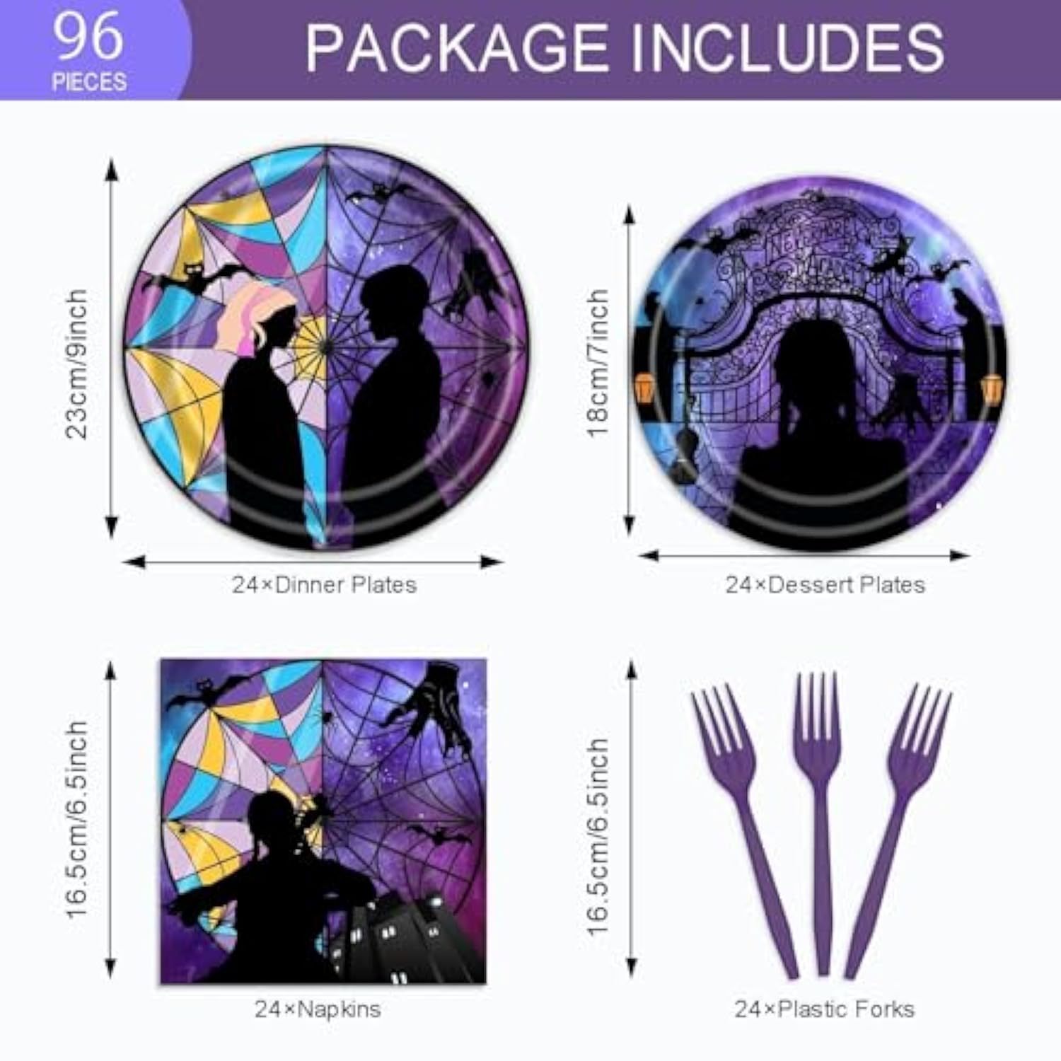 96 Pcs Wednesday Plates And Napkins Party Supplies Gothic Wednesday Party Supplies Including Wednesday Party Plates And Napkins Forks, Wednesday Party Favors Wednesday Birthday Decorations For Girls