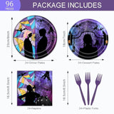 96 Pcs Wednesday Plates And Napkins Party Supplies Gothic Wednesday Party Supplies Including Wednesday Party Plates And Napkins Forks, Wednesday Party Favors Wednesday Birthday Decorations For Girls