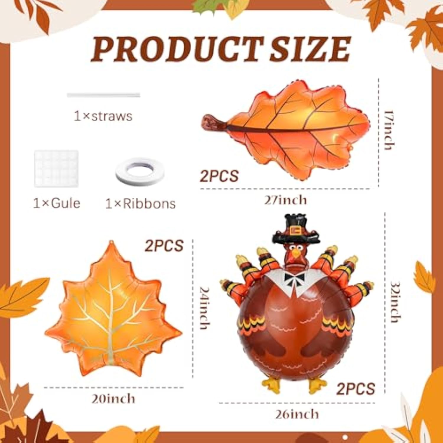 6 Pcs Fall Thanksgiving Balloons Maple Leaf Turkey Foil Balloons Party Decor