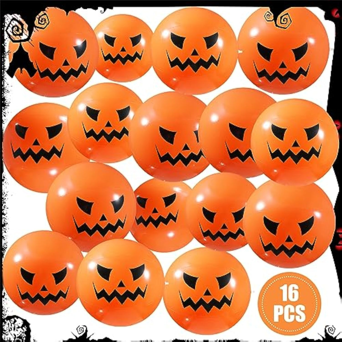16pcs Inflatable Pumpkin Jack O' Lantern Balls for Indoor & Outdoor Halloween Party