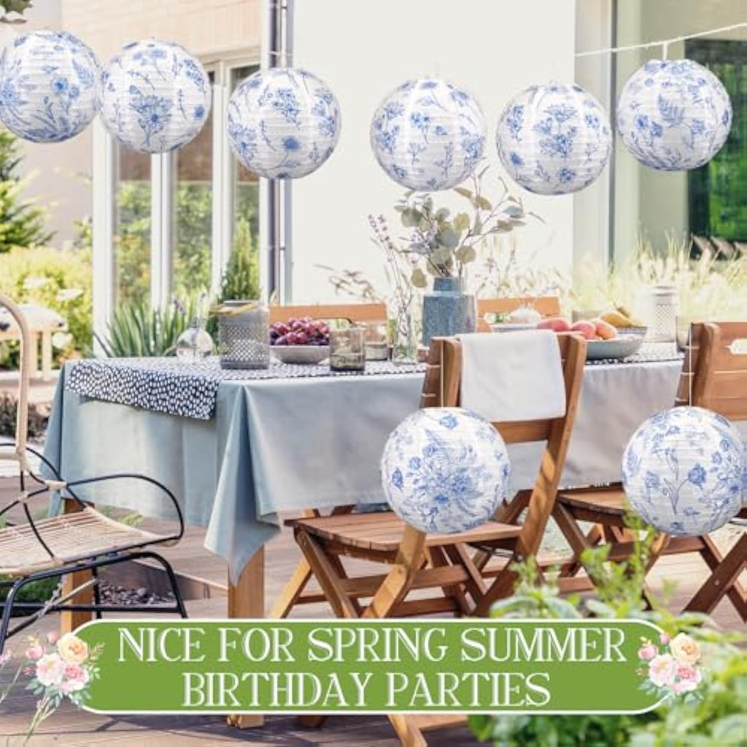 8 Pcs Blue Floral Spring Paper Lanterns 12 Inch Blue And White Hanging Paper Lantern Decorations 2 Styles Chinoiserie Lanterns For Garden Party Birthday Baby Shower Wedding Tea Home Decor