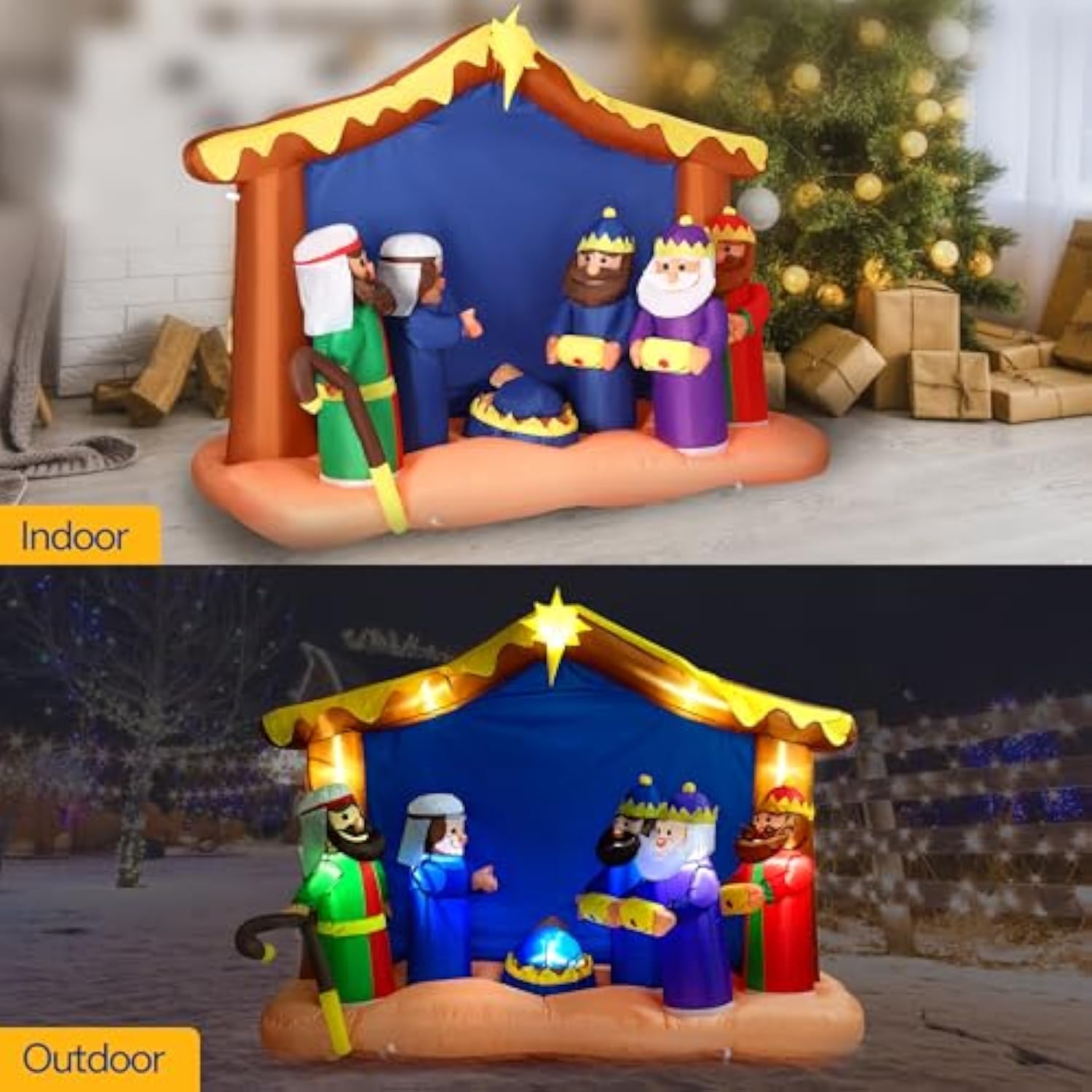 8Ft Christmas Inflatable Outdoor Decoration, Nativity Scene Set, Navidad Blow Up Yard Decor With Built-In Led Light For