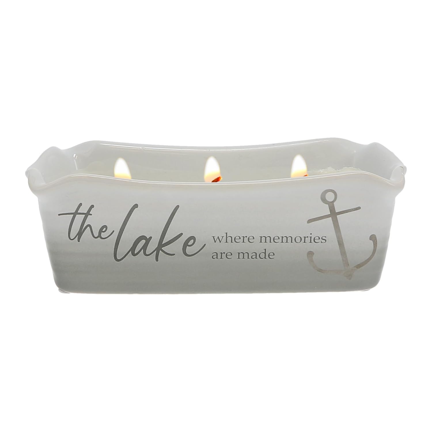 Pavilion Gift Company - at The Lake - 12-Ounce Wax Reveal Natural Soy Wax 3 Wick Candle, Jasmine Scented, Hidden Message Candle, Lake House Décor, 1 Count, 7.5 x 3.5 x 2.25-inch, Gray