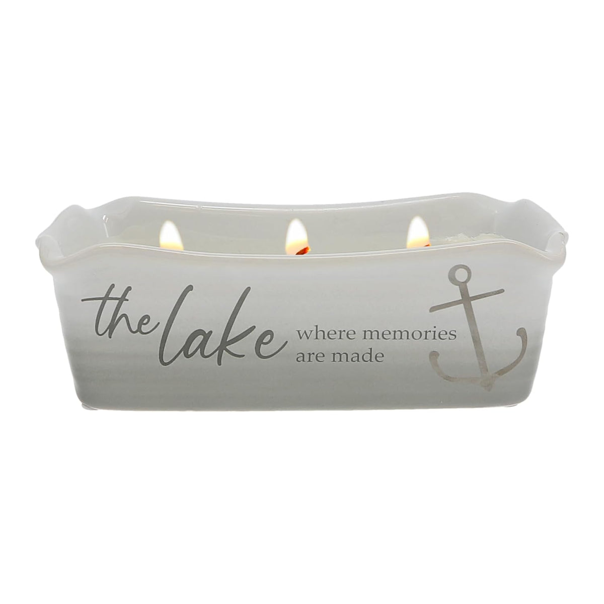 Pavilion Gift Company - at The Lake - 12-Ounce Wax Reveal Natural Soy Wax 3 Wick Candle, Jasmine Scented, Hidden Message Candle, Lake House Décor, 1 Count, 7.5 x 3.5 x 2.25-inch, Gray
