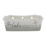 Pavilion Gift Company - at The Lake - 12-Ounce Wax Reveal Natural Soy Wax 3 Wick Candle, Jasmine Scented, Hidden Message Candle, Lake House Décor, 1 Count, 7.5 x 3.5 x 2.25-inch, Gray