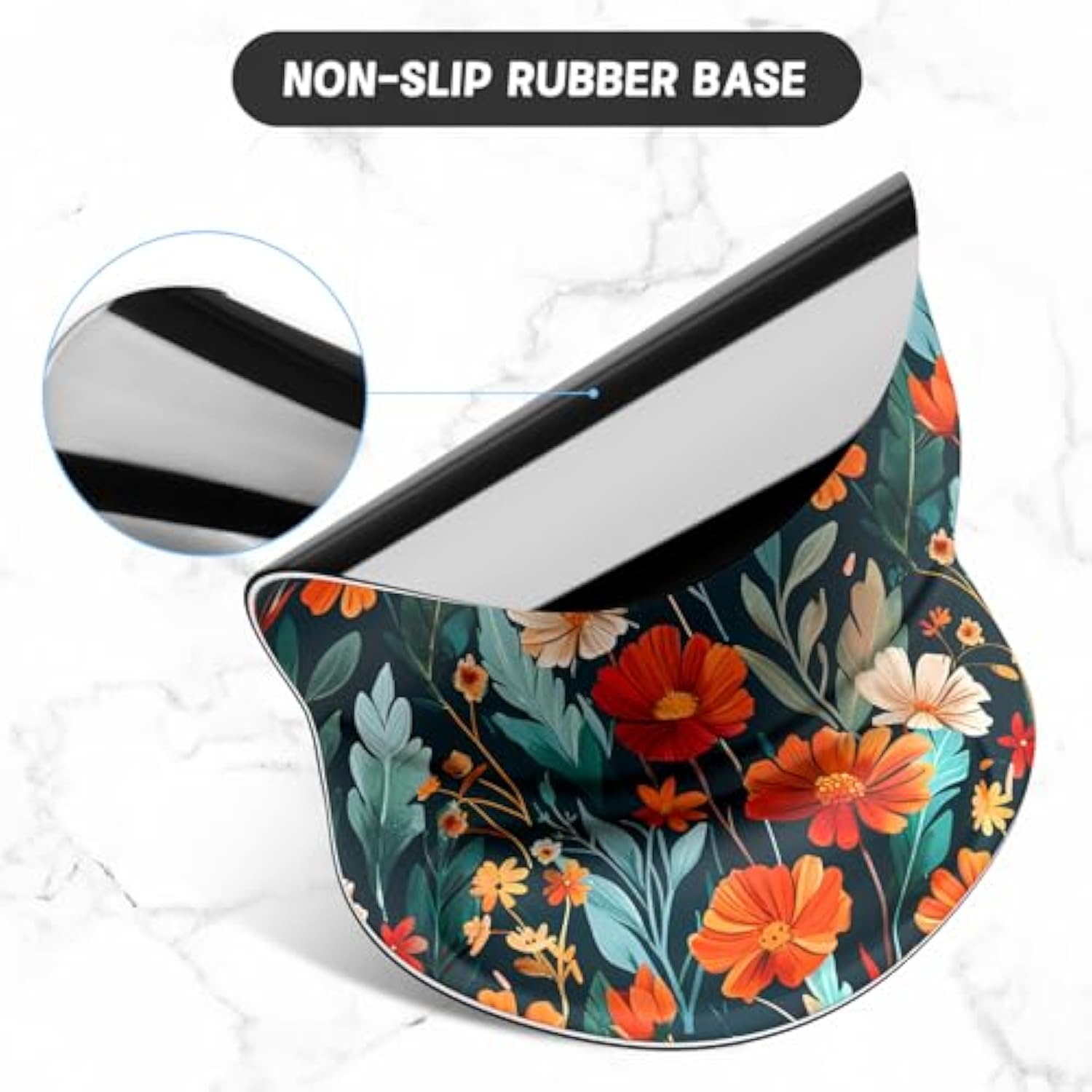 Ergonomic Mouse Pad With Gel Wrist Support Small Wrist Rest Smooth Surface Non-Slip Pu Base Comfortable Office Supplies Pain Relief, 8.7 X 7.2 Inches, Beautiful Flowers