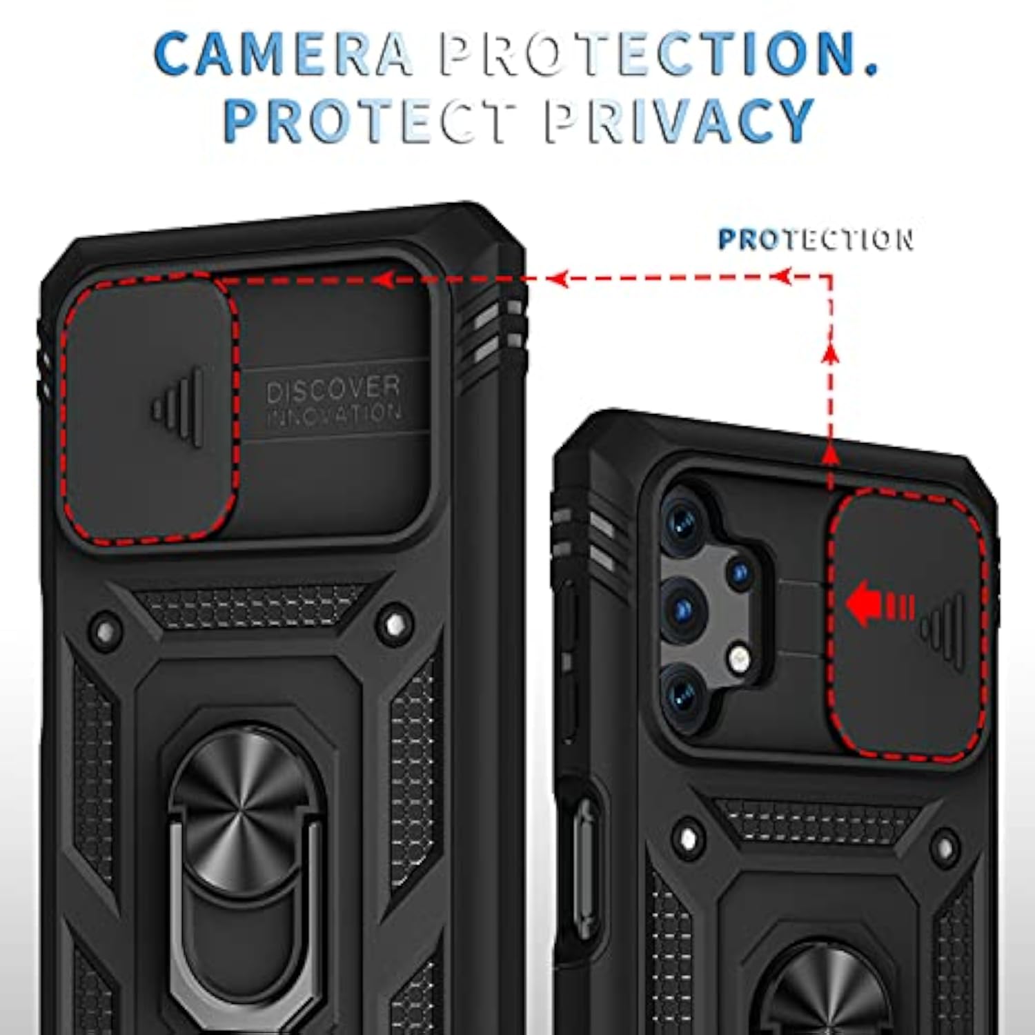 Galaxy A32 5G Case with Camera Cover Slider and 2 Tempered Glass Screen Protectors, Black