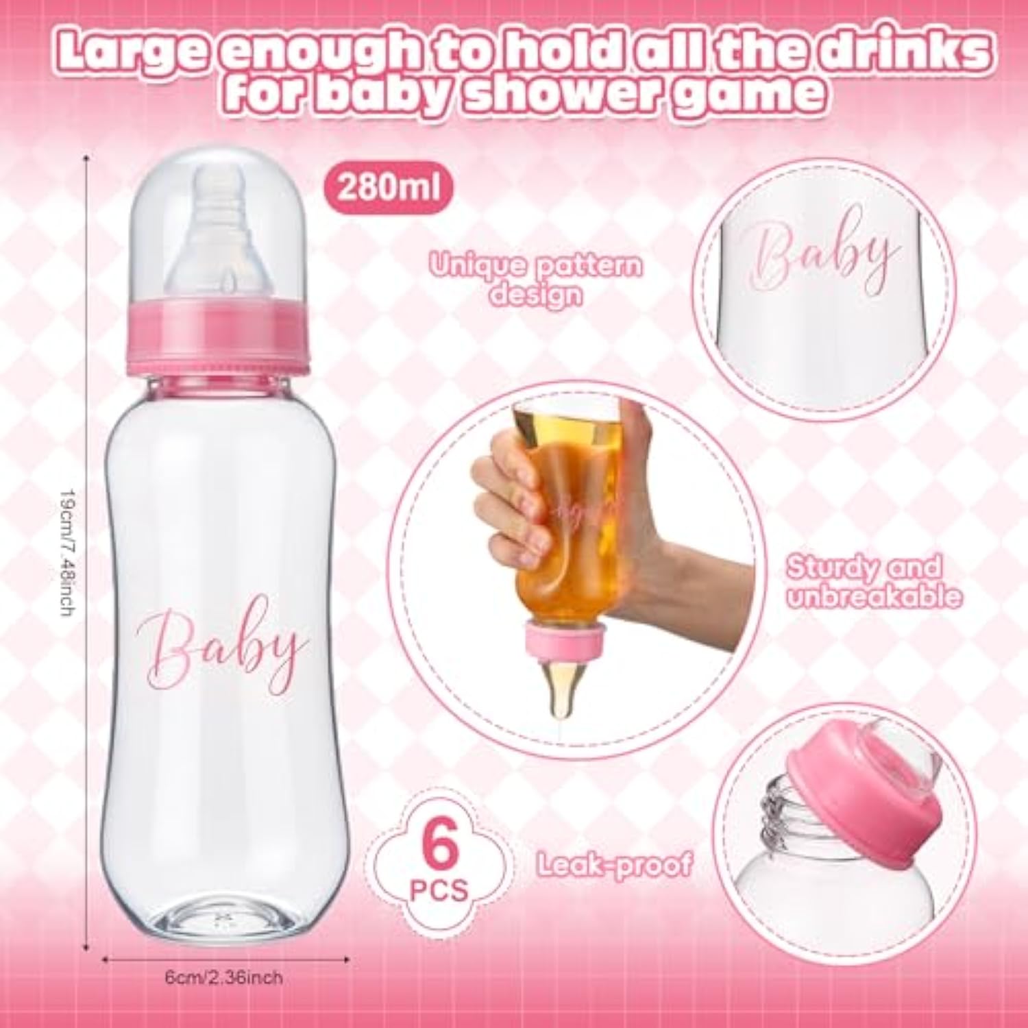 6 Sets Bottle Chug Baby Shower Games Juegos Para Plastic Baby Bottles Bibs Hat Disposable Diapers Gender Reveal Games Baby Changing Diaper Race Game Decoration (Pink)
