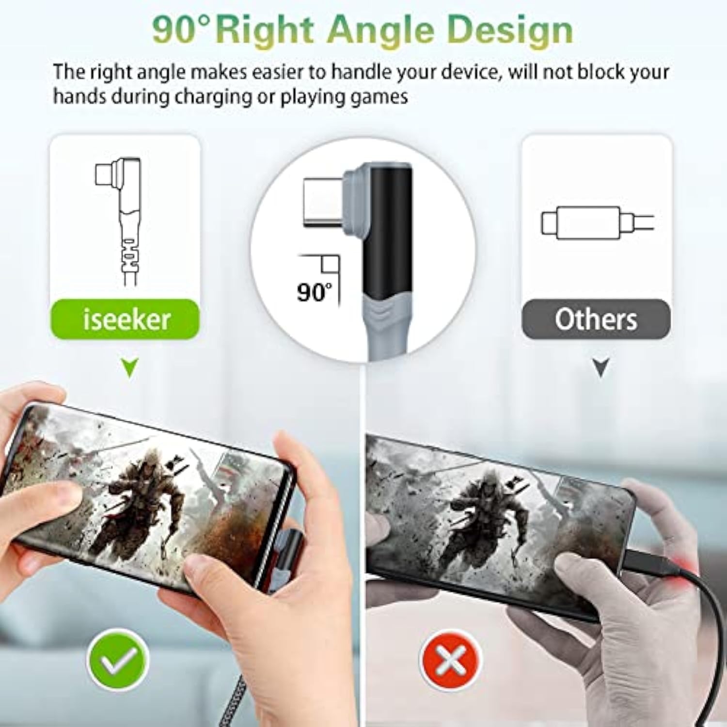 5-Pack Usb C Cable 10Ft 3.1A Right Angle Type C Fast Charging Cable Long Durab