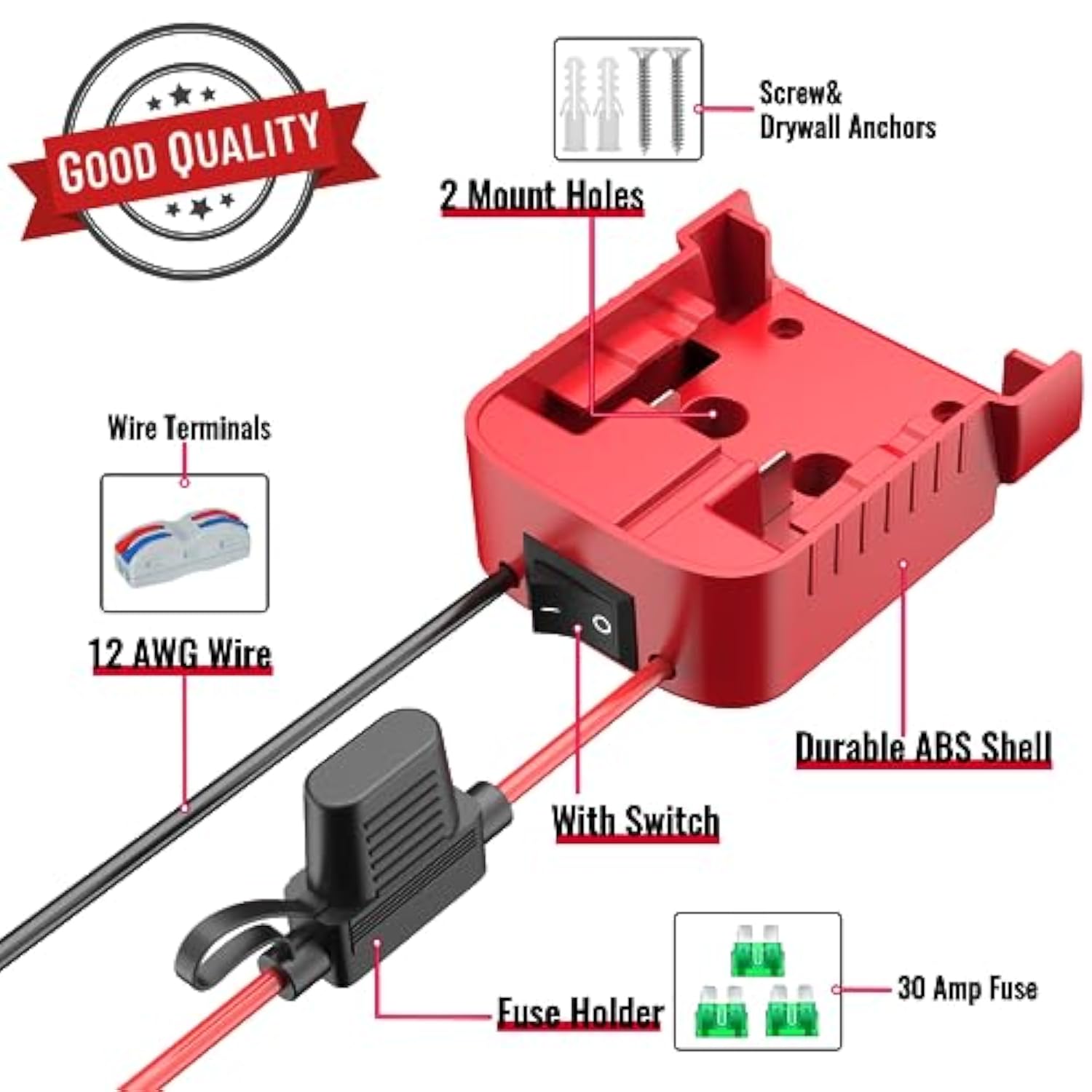 2 Packs Power Wheels Adapter For Milwaukee M18 Battery2 Pp Adapter Power Wheels Battery Converter Kit With Fuse & Switch & Wire Terminals & 12 Awg Wire For Diy Rc Car Toys Robotics