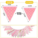 39Ft Triangle Bunting Banner, 42Pcs Tea Floral Party Bunting Cotton Fabric Flags Pennant Garlands For Birthday Party, Wedding, Baby Shower, Outdoor And Home Decorations (Pink)
