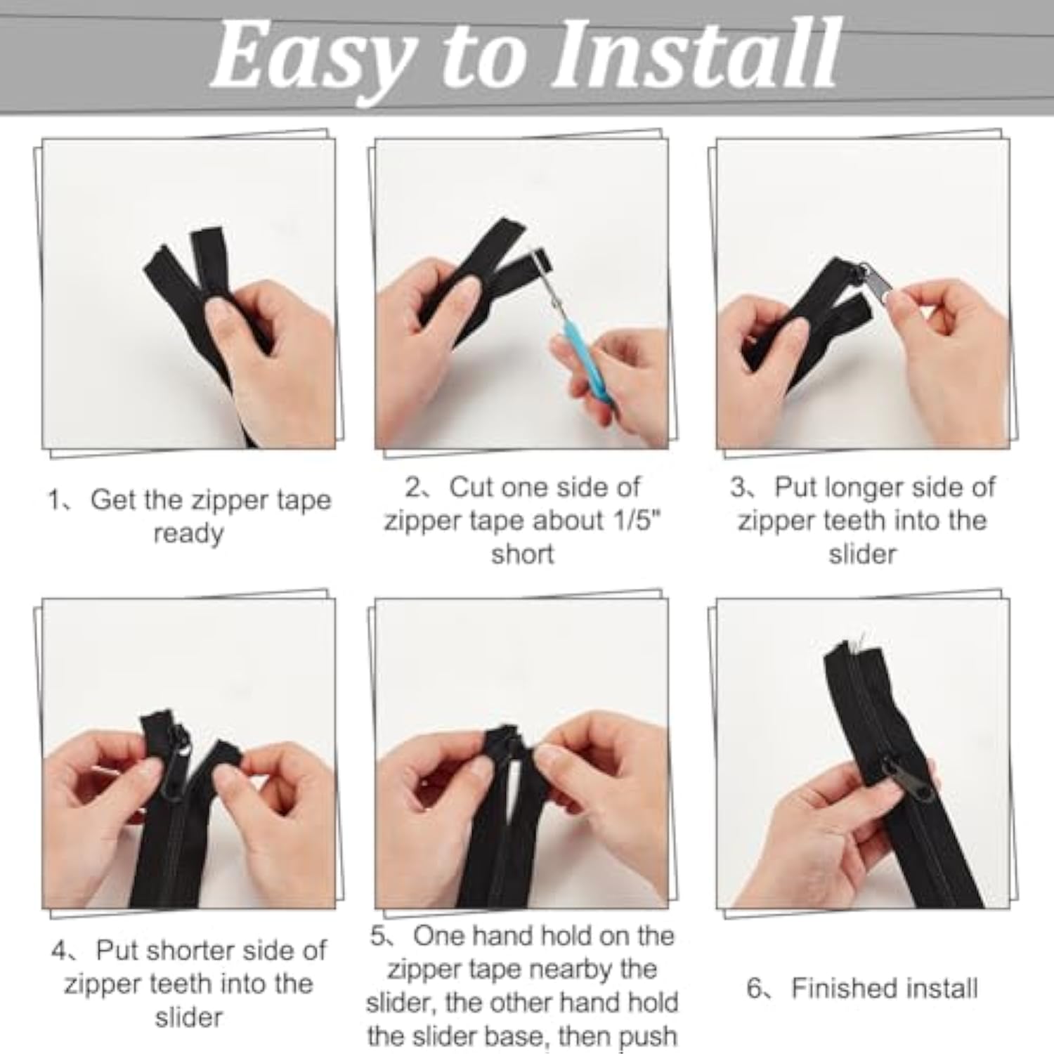 10 Yards #8 Nylon Closed-End Zippers Black Large Nylon Coil Zippers Wi