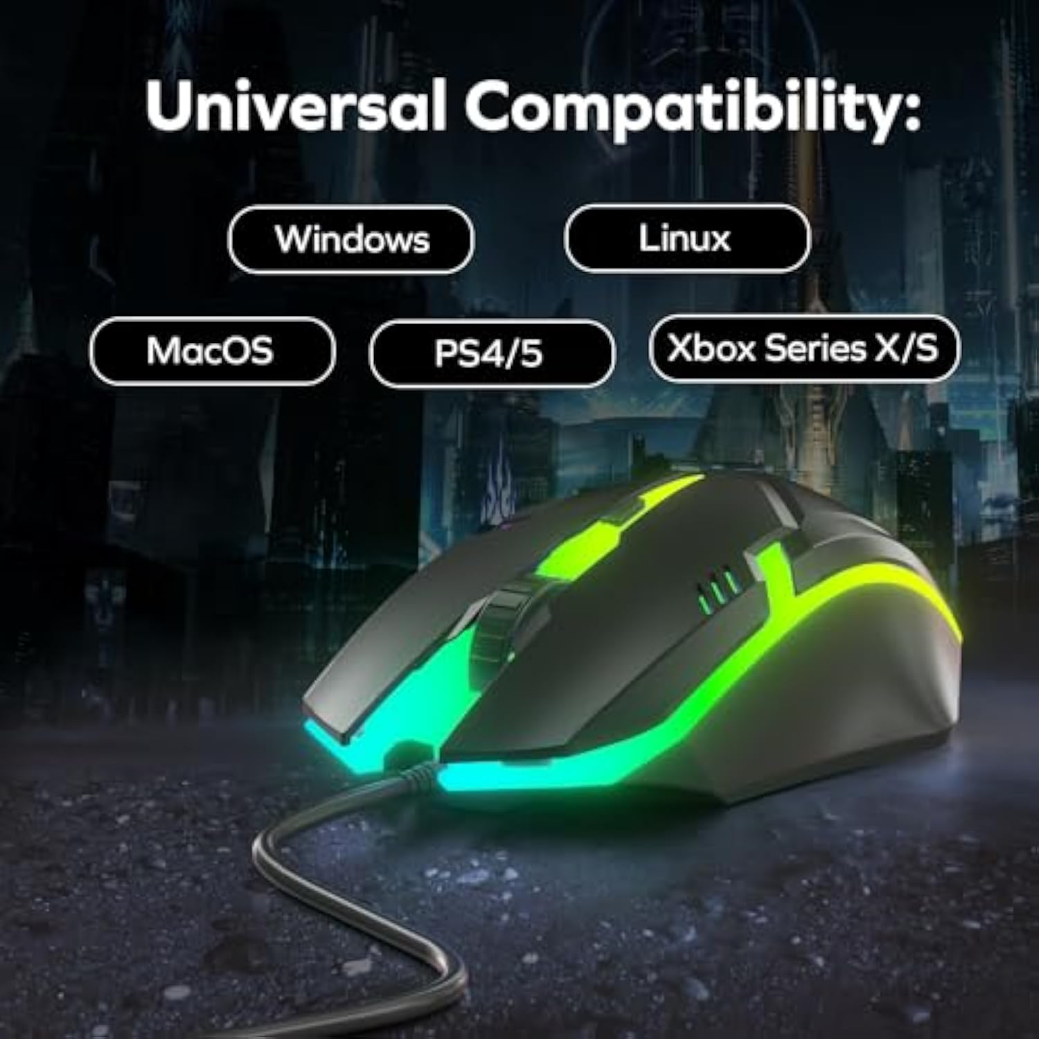 Phantazma Gaming Mouse, Wired Mouse With Rgb Led Lights, Compatible With Windows, Macos, Linux, Playstation, Xbox, Ergonomic Mouse With Tactile Buttons, Up To 1,500 Dpi