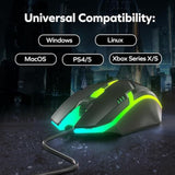 Phantazma Gaming Mouse, Wired Mouse With Rgb Led Lights, Compatible With Windows, Macos, Linux, Playstation, Xbox, Ergonomic Mouse With Tactile Buttons, Up To 1,500 Dpi