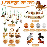 60 Pcs Western Cowboy Birthday Party Decoration, Rodeo Retro Theme Party Supplies Horse Balloons Happy Birthday Banner Cake Topper Hanging Swirls Balloons Kit Western Country Cowboy
