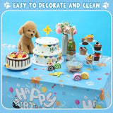 3 Pack Blue Dog Party Tablecloth Dog Them Birthday Decor 108'' × 54'' Blue Yellow Plastic Table Cloth Puppy Paw Prints Bone Disposable Rectangle Table Cover For Baby Shower Party Supplies