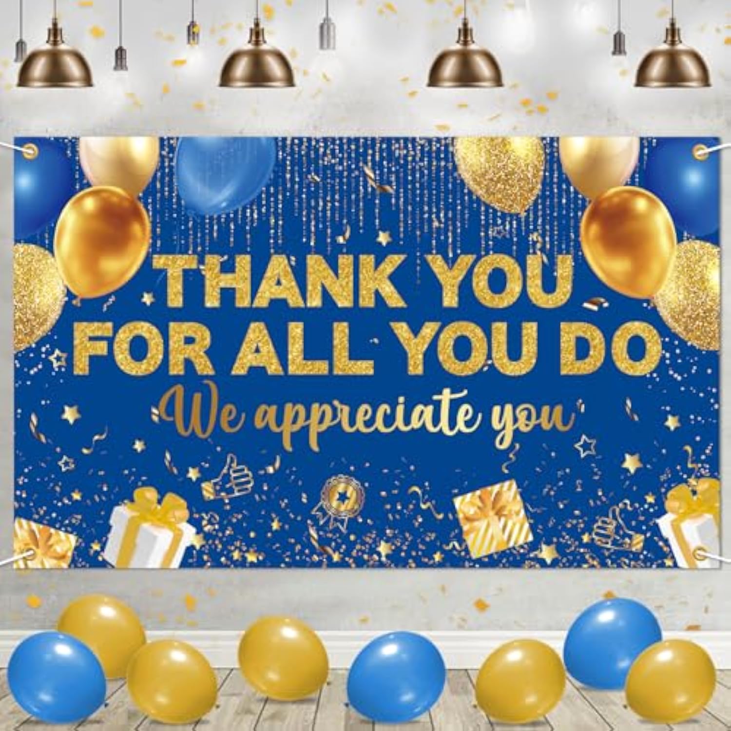 Thank You Banner Backdrop, 5.9x3.6Ft, Appreciation Decor for Employees & Teachers