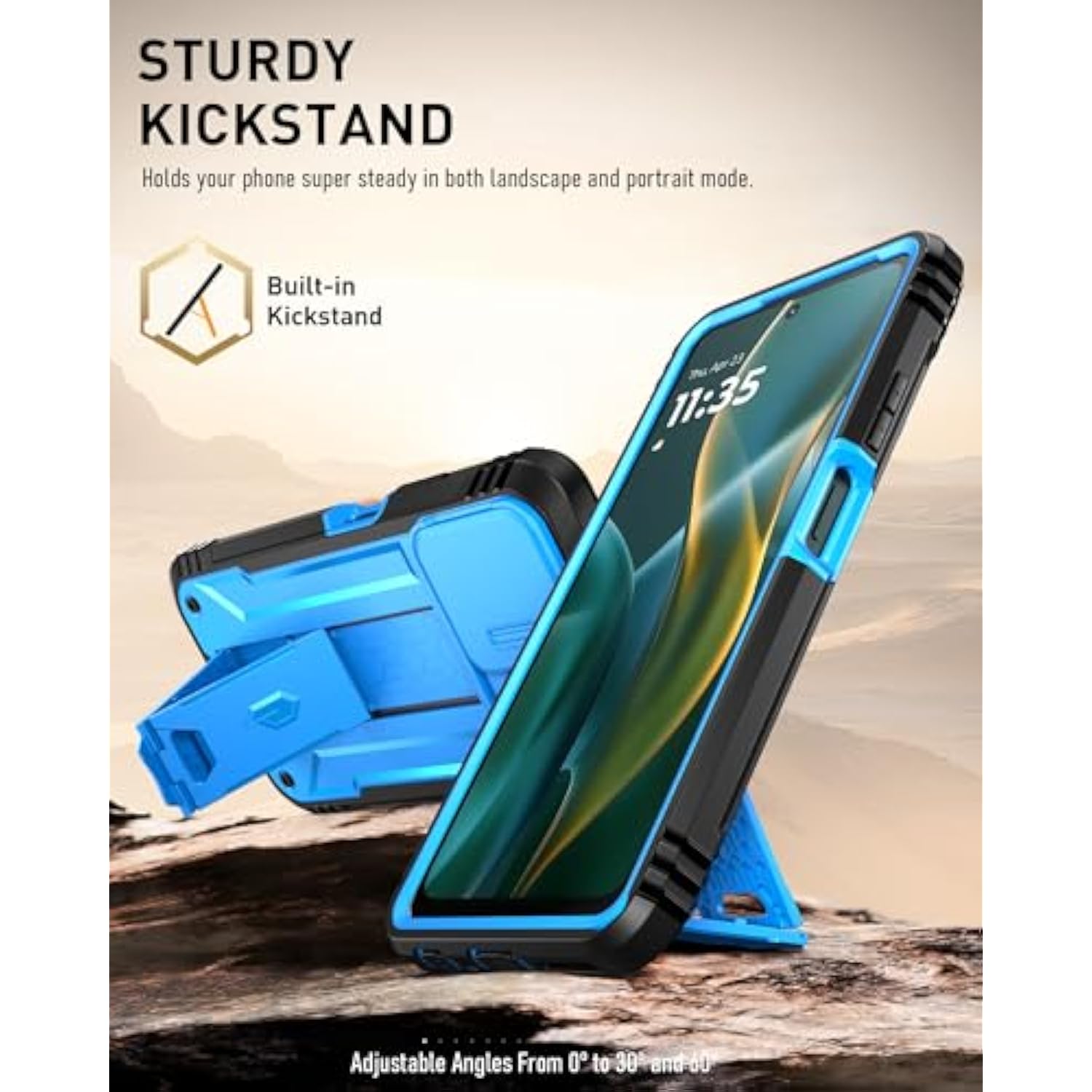 Revolution Case For Motorola Moto G 5G 2025, [Slide Camera Cover], Full-Body Military Grade Rugged Shockproof Cover With Kickstand And Built-In-Screen Protector, Light Blue