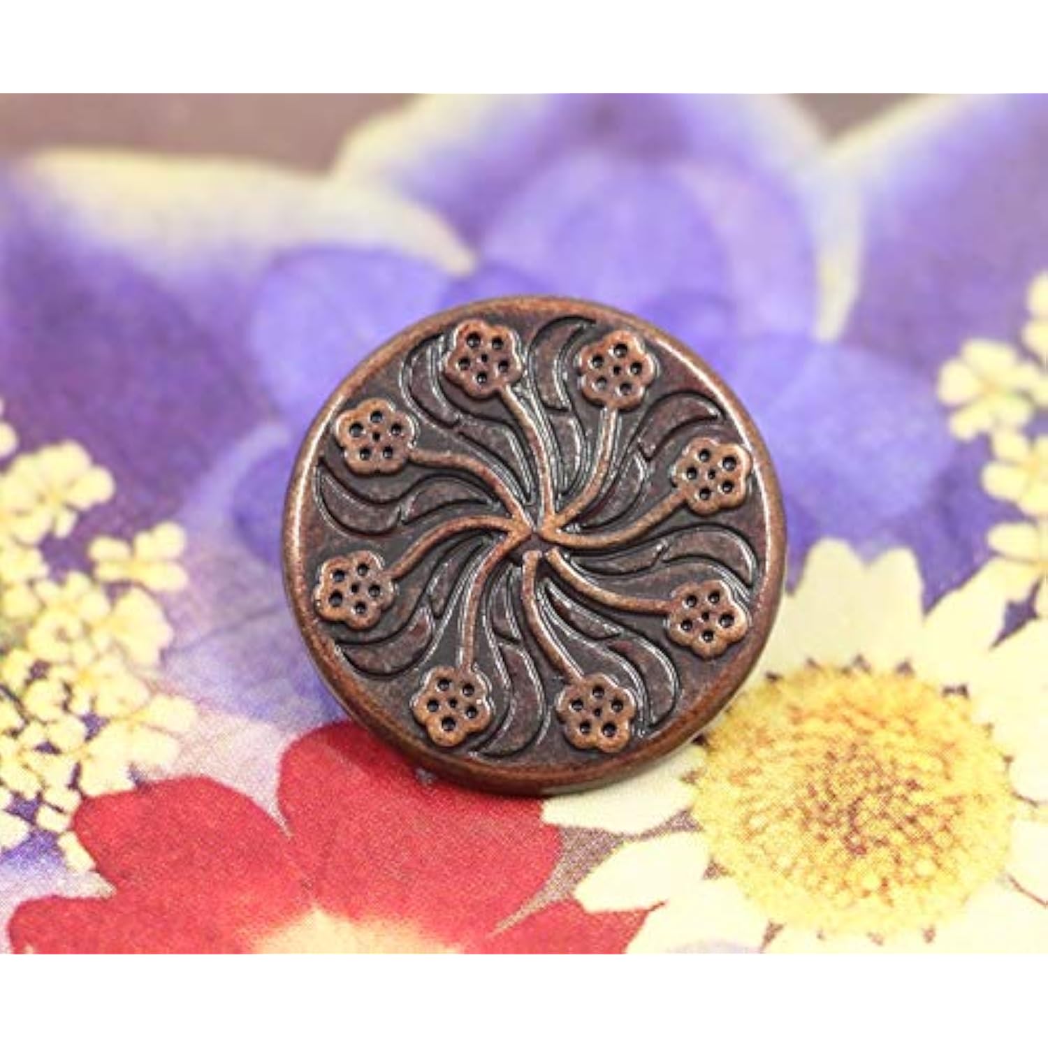 12 Pieces Flower Flourish Dark Copper Color Metal Shank Buttons. 20Mm