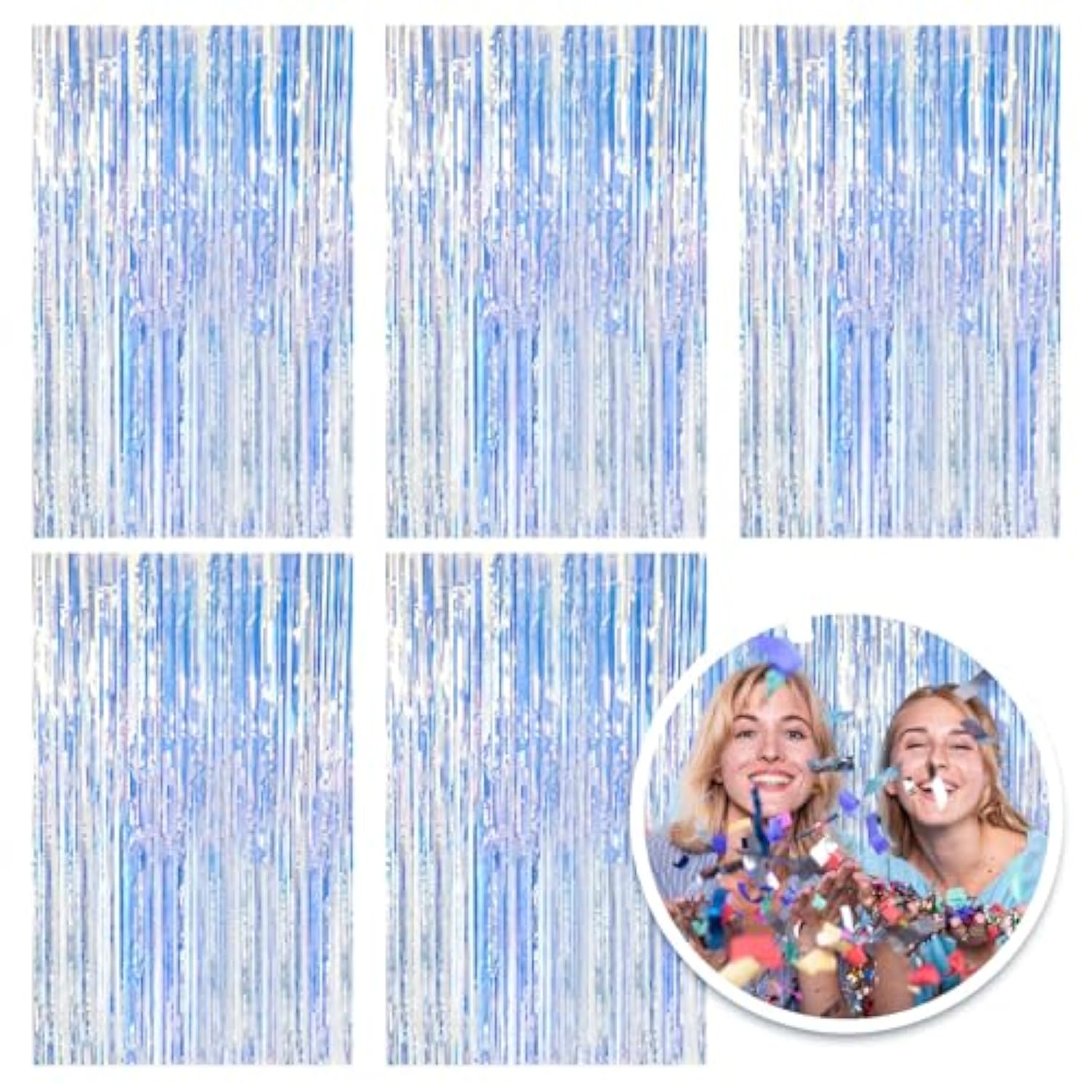 5 Pack Foil Curtain Backdrop Iridescent Metallic Tinsel Foil Fringe Curtains Photo Booth Props For Birthday Wedding Engagement Baby Shower Bachelorette Christmas Holiday Celebration Party Decorations
