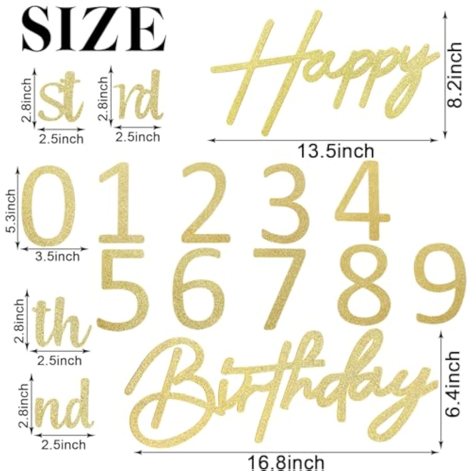 Gold Happy Birthday Felt Sign with 0–9 Numbers — Custom Age Backdrop Decor