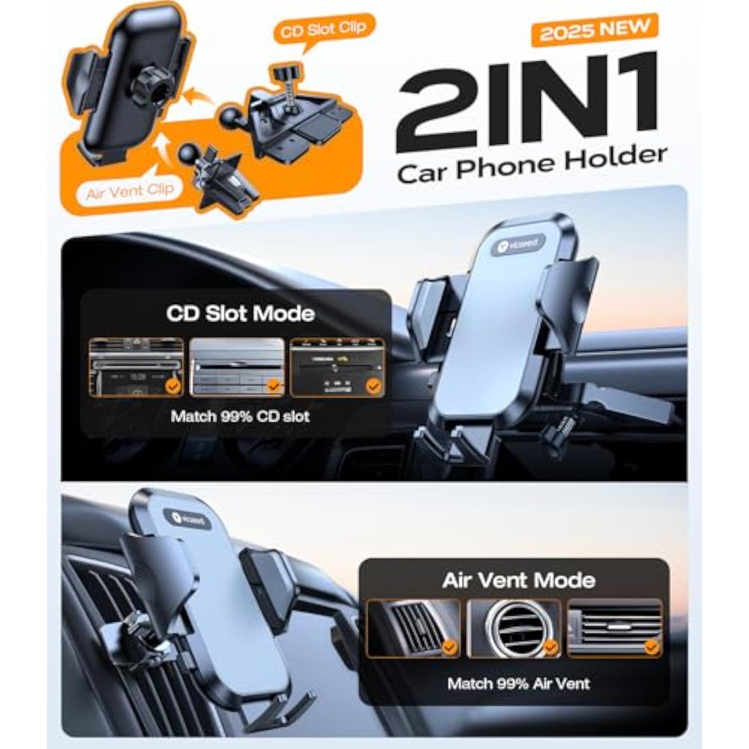Military-Grade Sturdy Car Phone Holder Mount, Upgraded Anti Shake Metal Cd Slot & Air Vent Thick Case Friendly Phone Mount For Car Fit For Iphone 16 15 14 Samsung All Phones