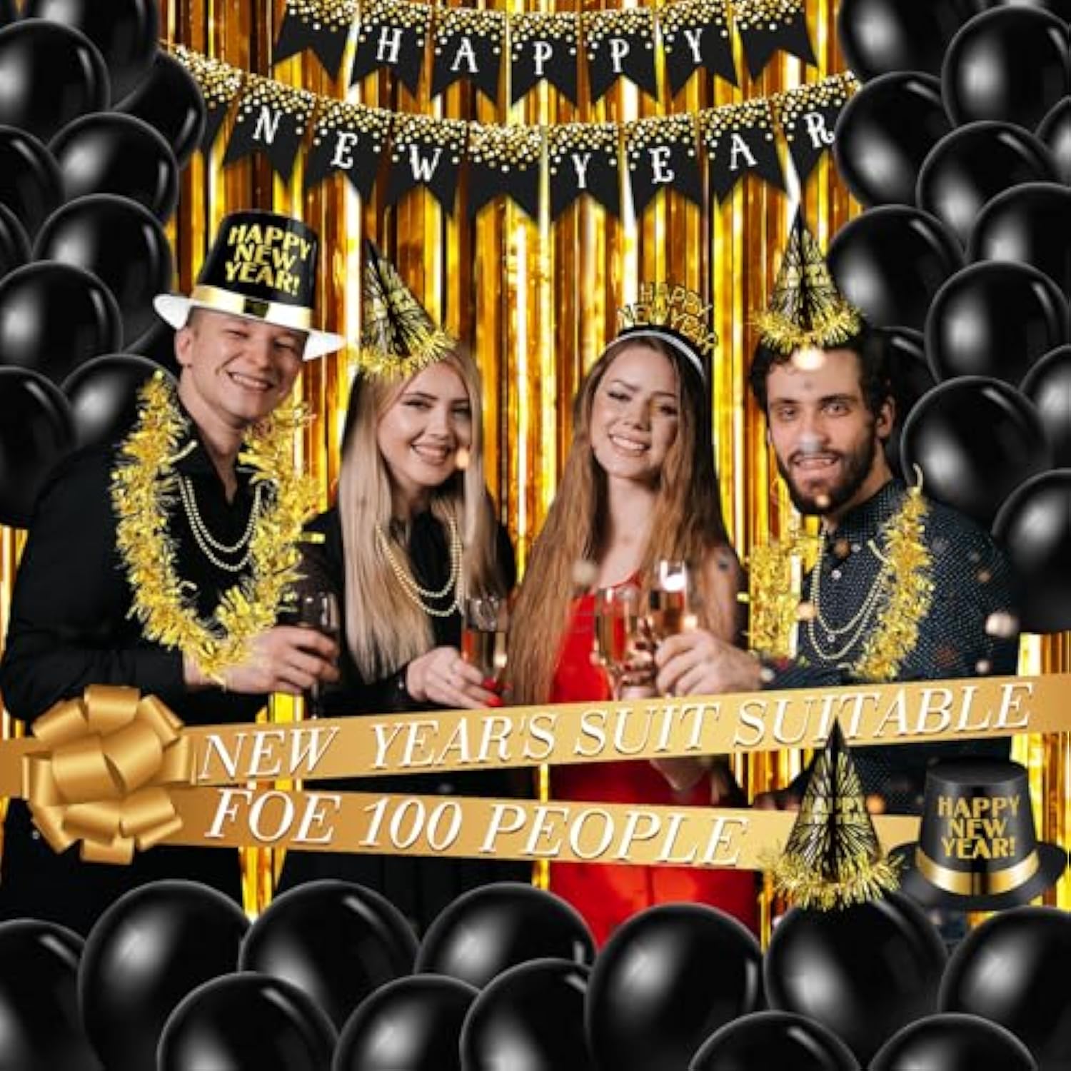 404pcs New Year 2026 Party Supplies Gold Black Favors Decorations