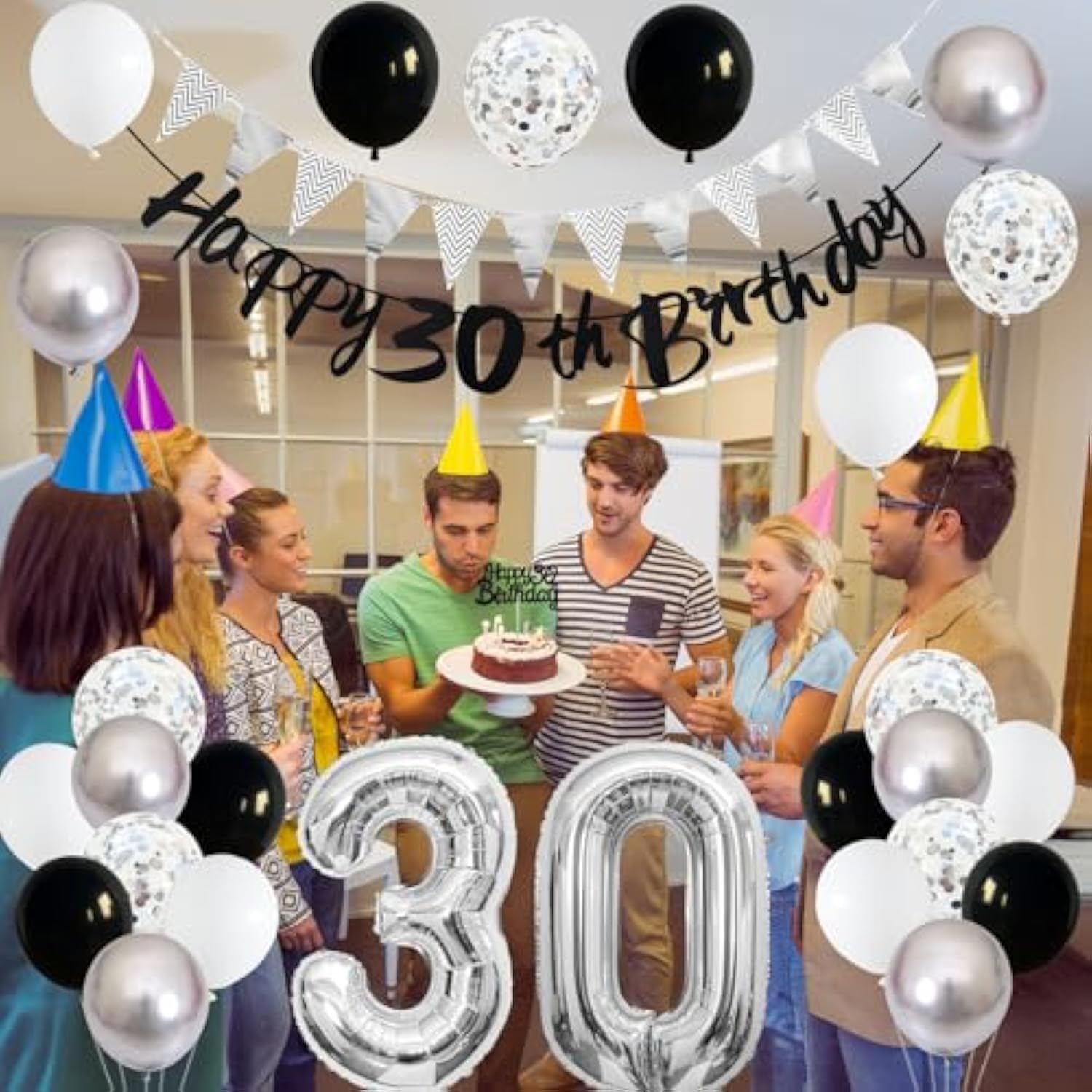 30Th Birthday Decorations For Men, Navy Blue Silver 30Th Birthday Balloons With Blue Happy 30Th Banner 30 Cake Topper Decor Number 30 Balloon For Women 30Th Party Decoration