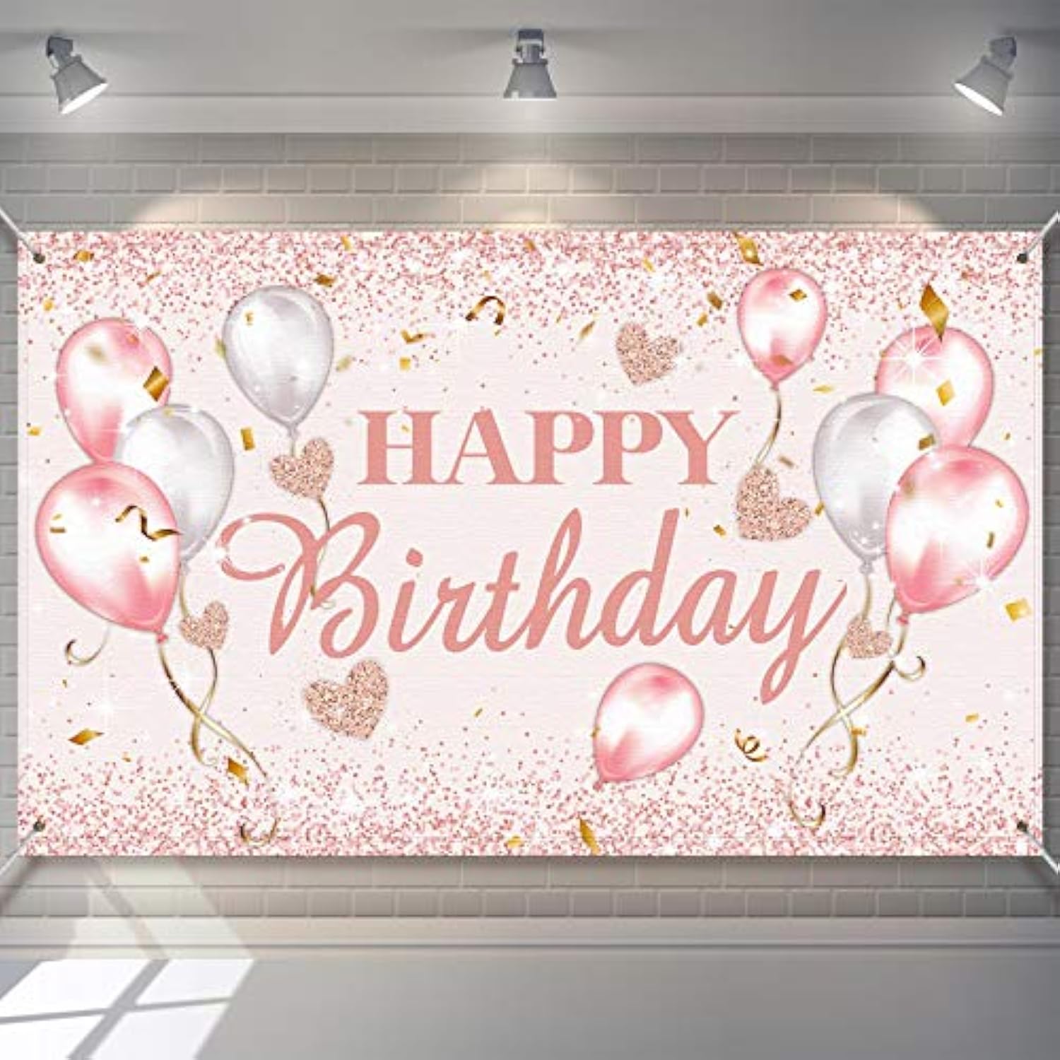 Pink and Rose Gold Birthday Party Backdrop Banner for Women and Sweet 16