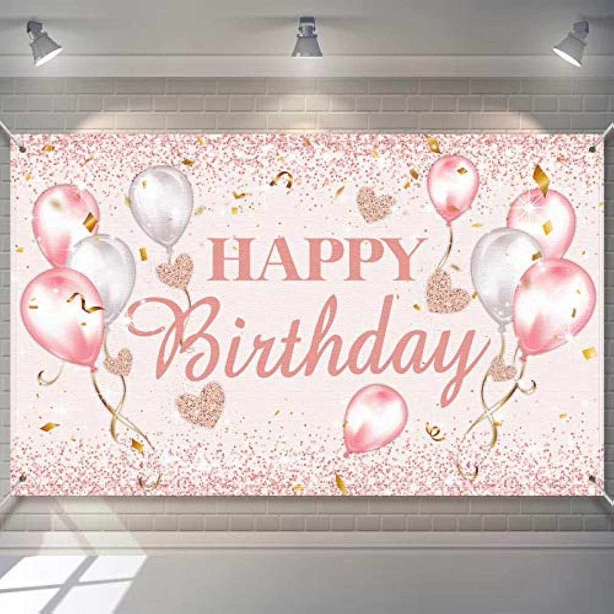 Pink and Rose Gold Birthday Party Backdrop Banner for Women and Sweet 16