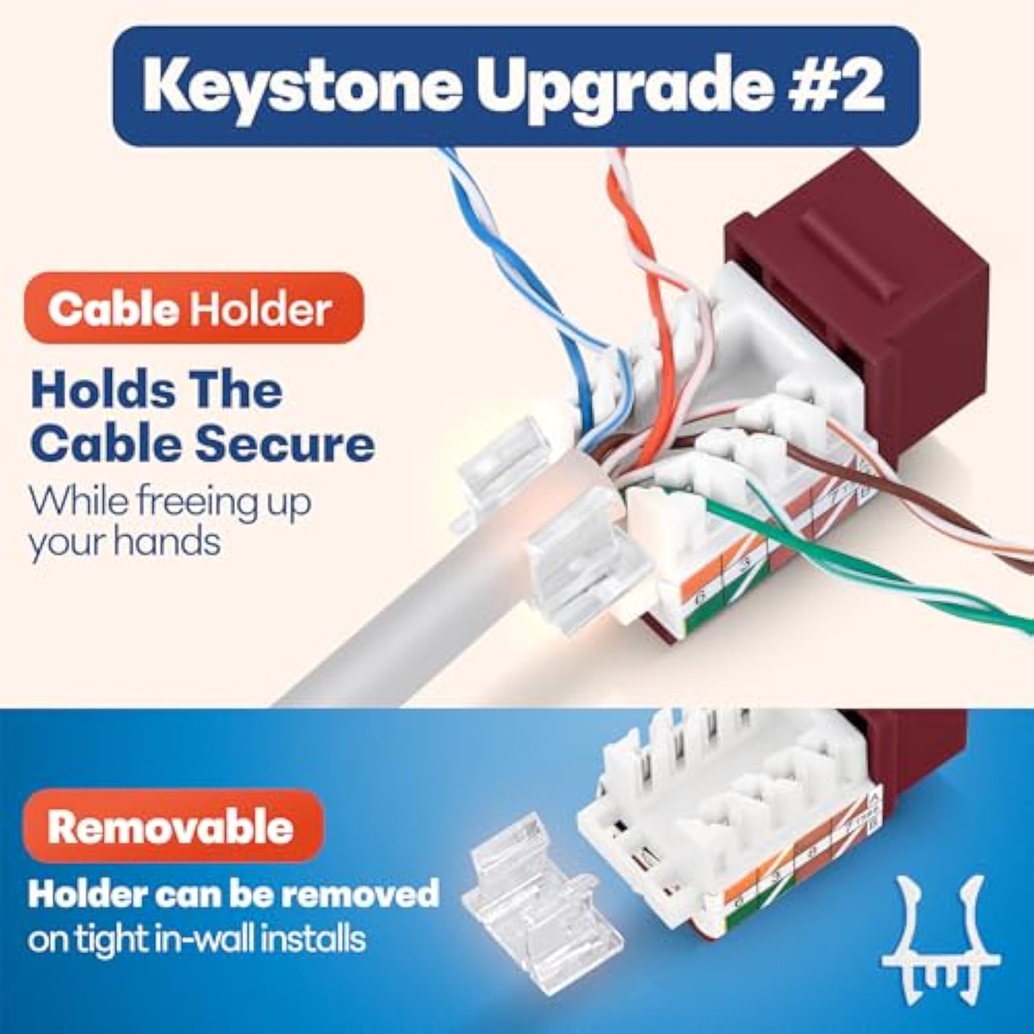 45° Angled Cat6 Keystone Jack In Red - Slim Profile Rj45 Ethernet Connector -