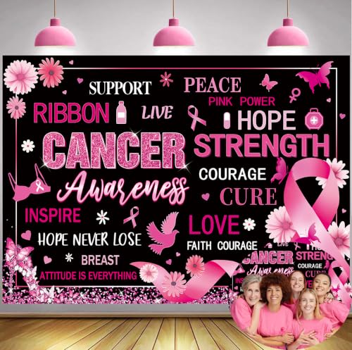 Breast Cancer Awareness Backdrop Pink Ribbon Hope Strength Cure Banner