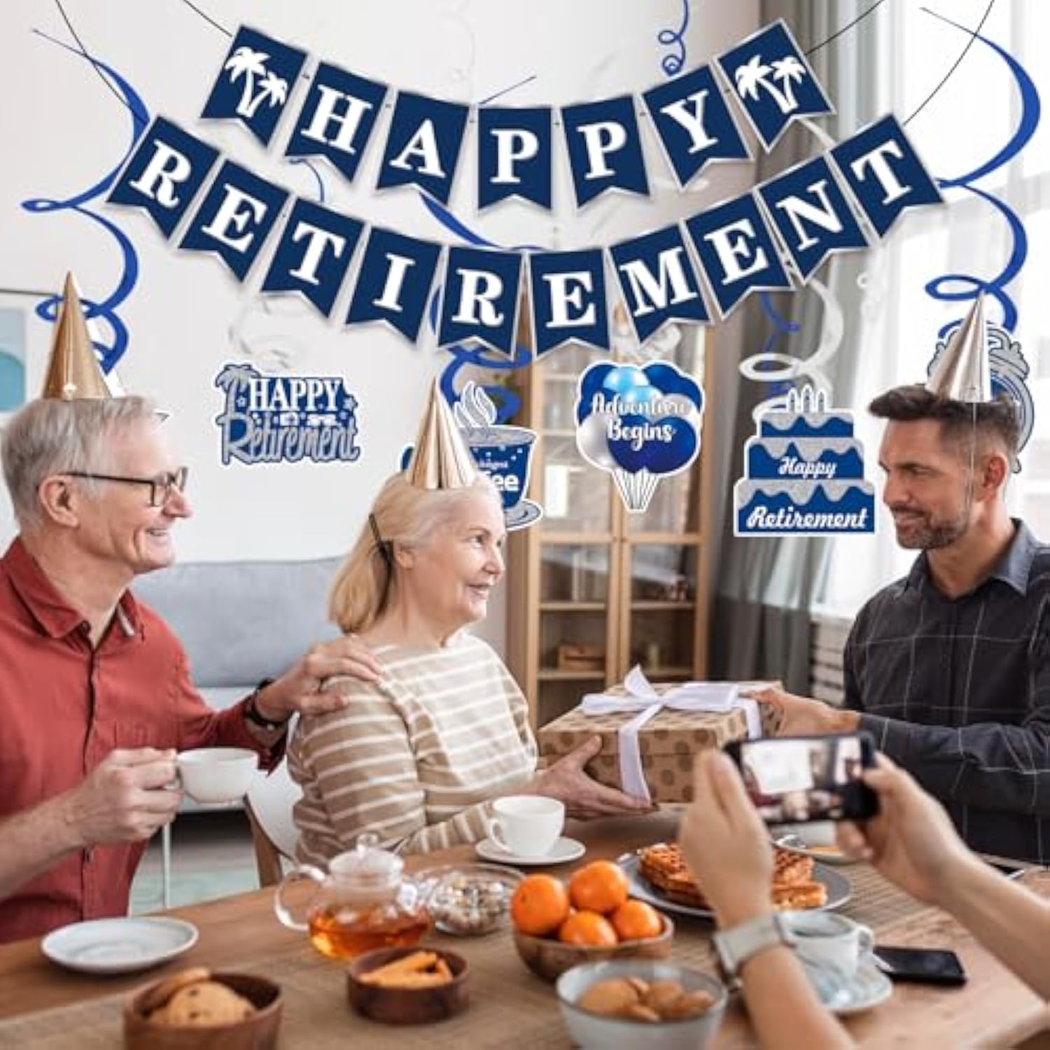 Happy Retirement Party Decorations - Retirement Banner Hanging Swirls Kit For Men Women (Blue)