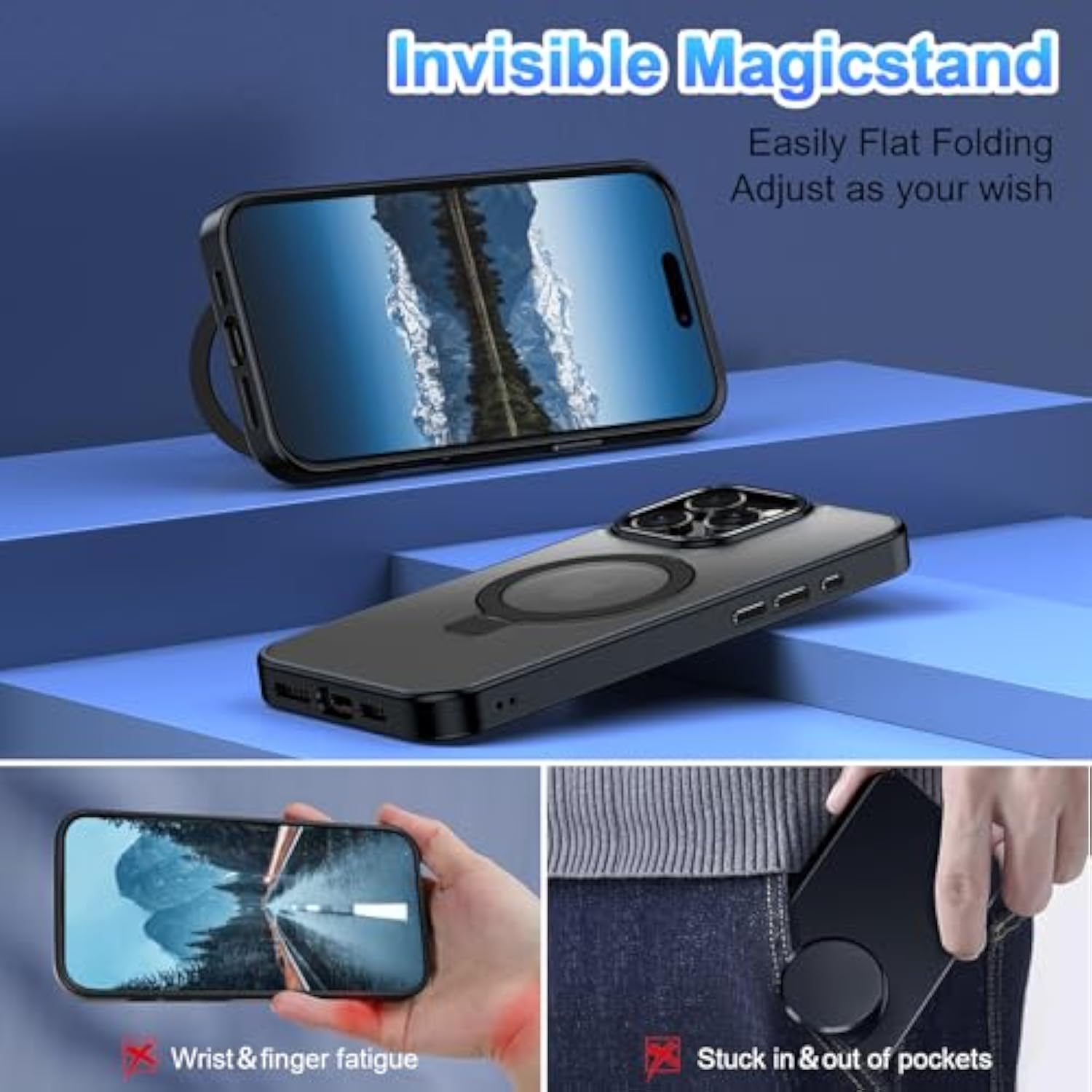 For Iphone 16 Pro Max Case, Compatible With Magsafe, With Privacy Screen Protectors X2, [Magnetic Invisible Stand] [Camera Protection] Shockproof Slim Translucent Matte Phone Case, Black