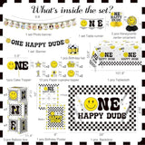 One Happy Dude Birthday Decorations, All-In-One 1St Supplies Decorations Boy, One Happy Dude Theme First Bday Supplies For Boy, Black And Yellow 1 Year Old Birthday Decorations