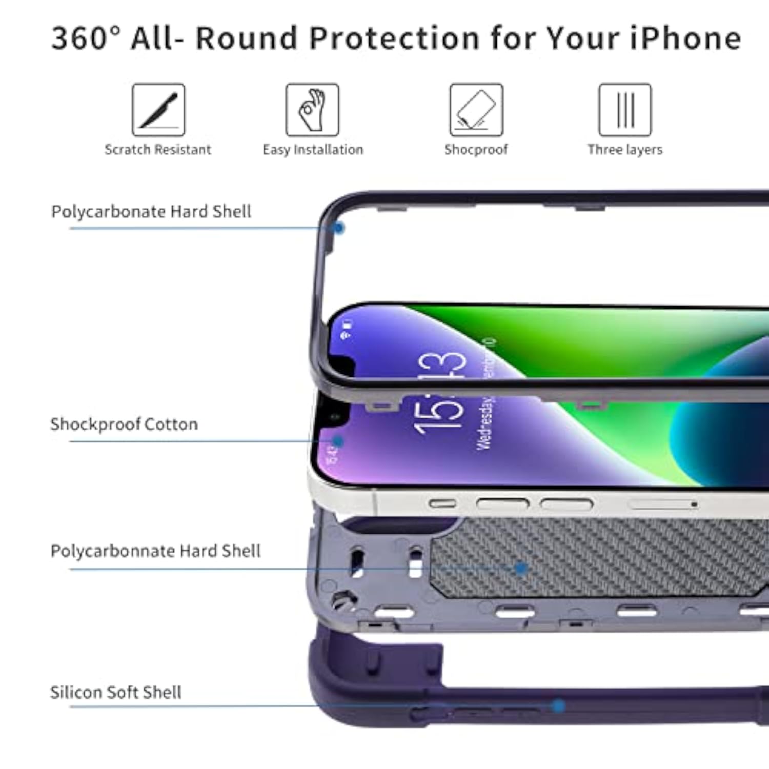 MARKILL Compatible with iPhone 14 Case and iPhone 13 Case 6.1 Inch with Built-in 360° Rotating Ring Stand, Military Grade Drop Protection Full Body Rugged Heavy Duty Durable Cover