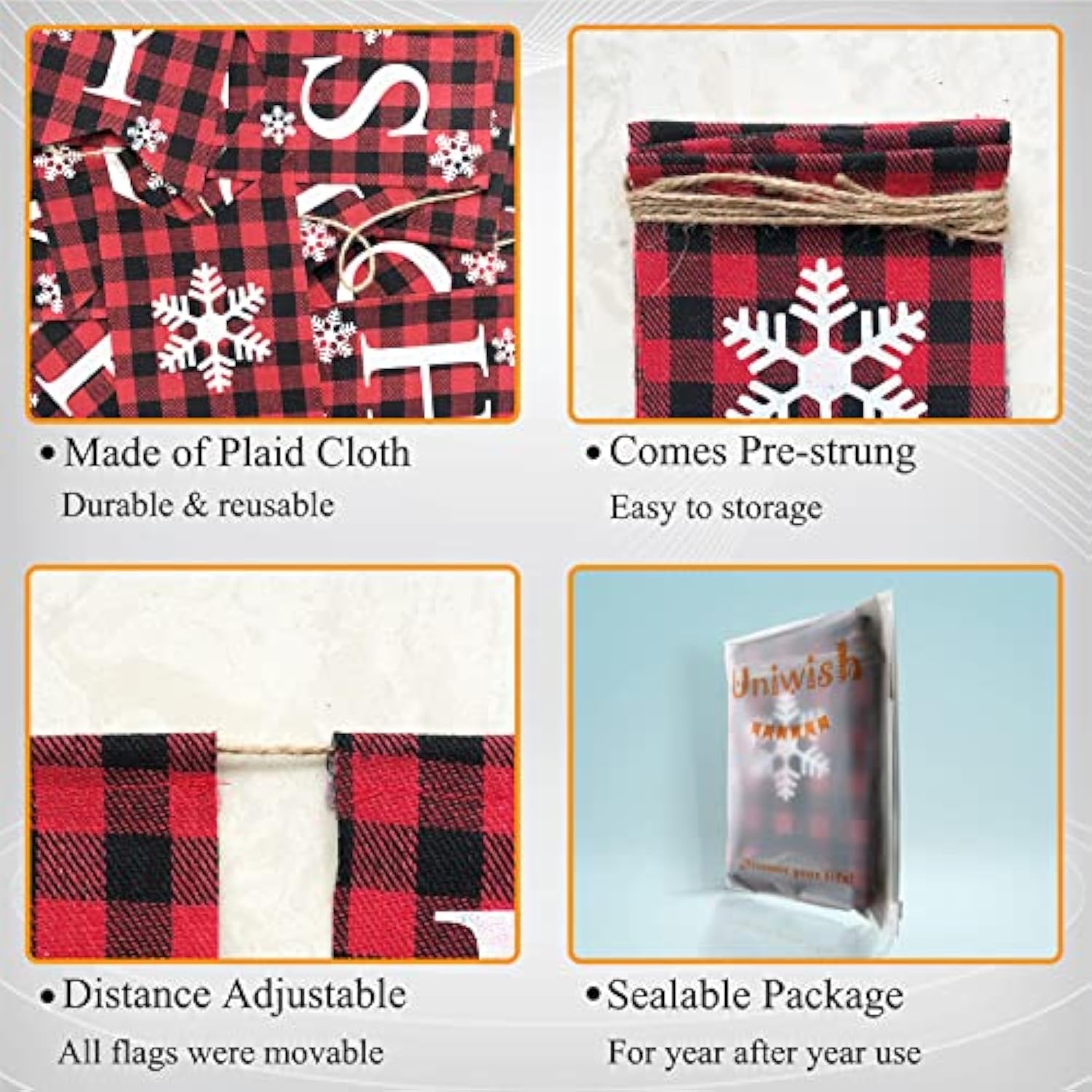 Happy Holidays Banner Christmas New Years Eve Decorations For Fireplace Rustic Buffalo Plaid Merry Christmas Home Outdoor Hanging Decor