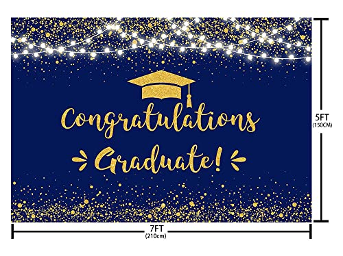 7x5ft Congratulation Graduate Backdrop Class of 2026 Graduation Party Decorations Background Blue Gold Congrats Grad Decor Banner Photography Background Studio Photo Booth Props