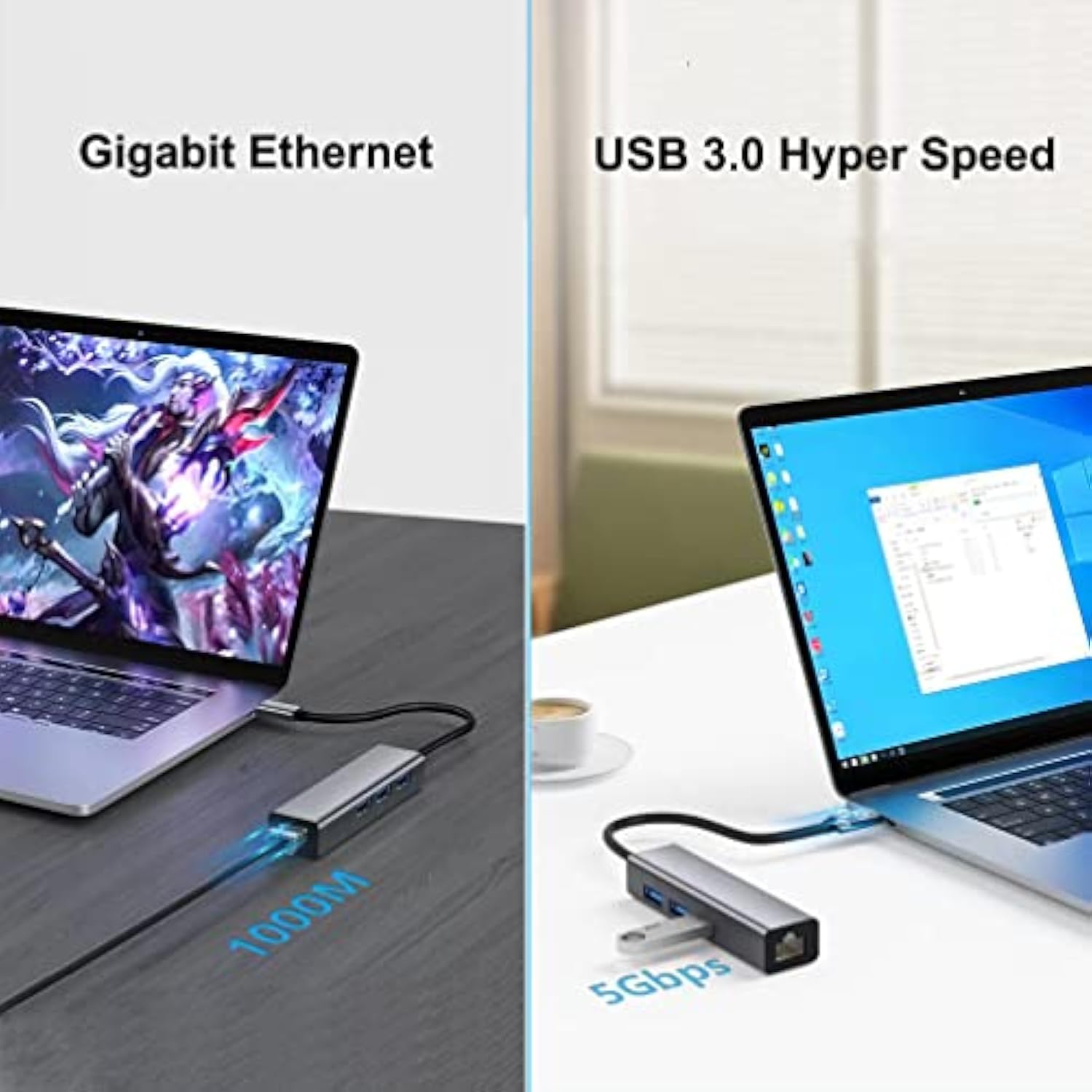 DTech 3 Port USB to Ethernet Adapter USB 3.0 Hub 10/100/1000 mbps Gigabit Wire