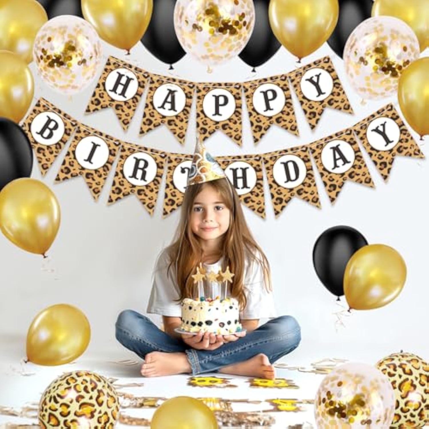 Cheetah Print Birthday Decorations - 25 Pcs Leopard Print Theme Party Supplies With Black Gold And Cheetah Print Balloons, Happy Birthday Banner For Girls Women Party Supplies