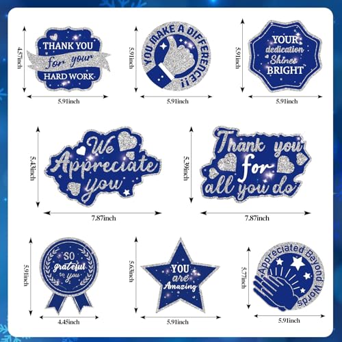 Blue Silver Thank You Honeycomb Centerpieces Set - 8Pcs We Appreciate You Table Decor with Inspiring Messages for Teacher, Nurse, Employee - Retirement, Graduation & Appreciation Party Supplies