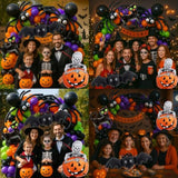 173Pcs Halloween Balloon Garland Arch Kit with Spider Foil Black Orange Green Purple Balloons