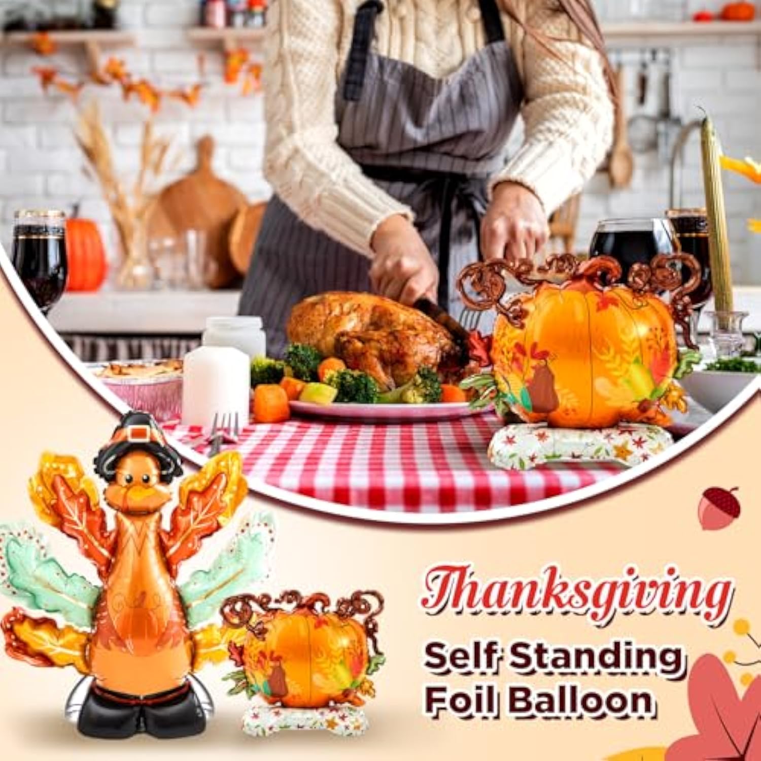 4pcs Giant Fall Thanksgiving Foil Balloons 3.25ft Turkey Pumpkin for Autumn Party Decor