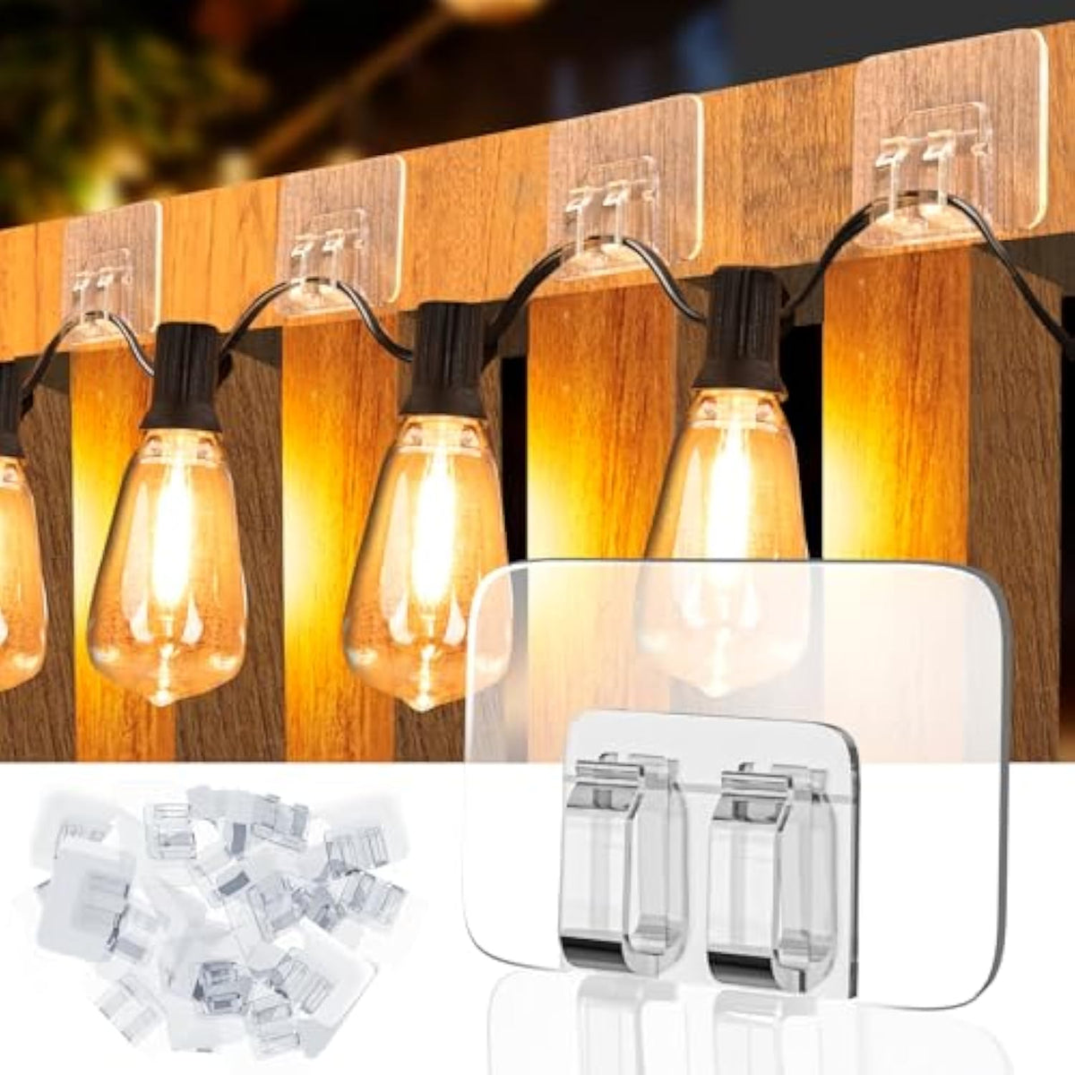 24 Pcs Christmas Light Clips, Adhesive Hooks For Outdoor String Lights, Heavy Duty Cable Clips With Waterproof Adhesive Strips, Uv-Resistant Wall Wire Cord Holder For Porch Patio Decor