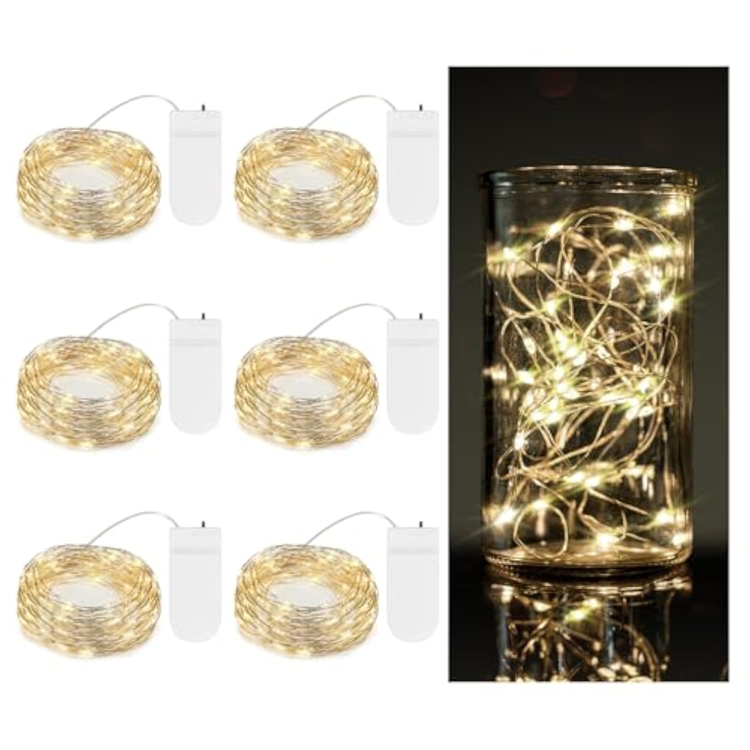 6 Pack Fairy Lights Battery Operated 7.2 Ft 20 Led Mini String Lights Waterproof Silvery Copper Wire Firefly Starry Ligh