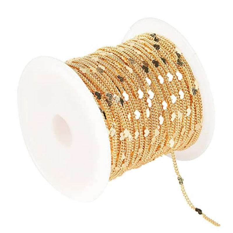 10 Meters Light Gold Chains For Jewelry Making, 18K Gold Plated Brass Flat Heart Curb Link Chain Women Necklace Bracelet Diy Jewelry Chains Bulk