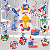 2026 American World Soccer Hanging Swirls Decorations, 2026 America Soccer Foil Streamers Goal Trophy American Flag Ceiling Decorations USA Soccer Tournament Cup Spiral Streamers Ornament, 16Pcs