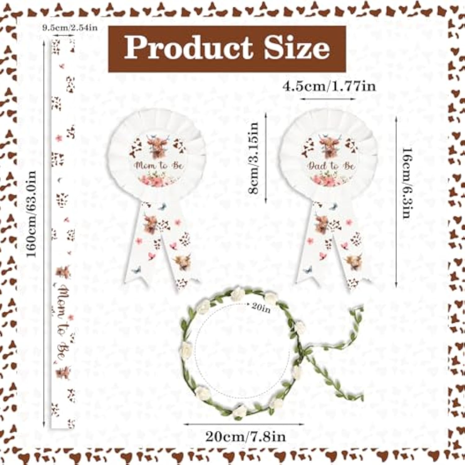 Highland Cow Mom To Be Sash Dad To Be Pin And Flower Crown Headband For Gender Reveals Party Baby Shower Party Favors Decorations For Boys And Girls Pregnancy Props Keepsake