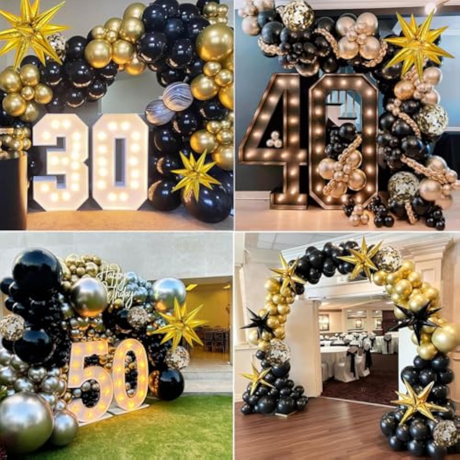 Black And Gold Balloons Garland Arch Kit, Black Gold Confetti Balloons For Birthday Retirement Bachelor Party Halloween Christmas New Year'S Eve Graduation Anniversary Decorations